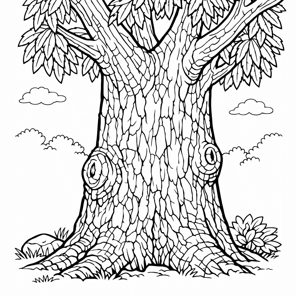 Free printable coloring page: Object Only: A Cute Tree With Clean Outlines,…, for ages 7-12