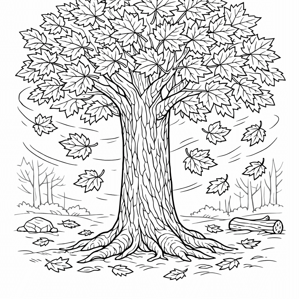 Free printable coloring page: Tree Spring Blossoms, for ages 7-12