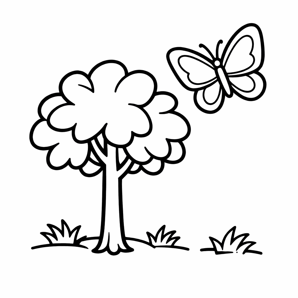 Free printable coloring page: Tree Spring Blossoms, for ages 3-6