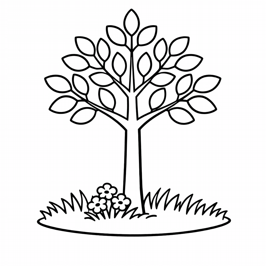 Free printable coloring page: Tree With Leaves, for ages 3-6