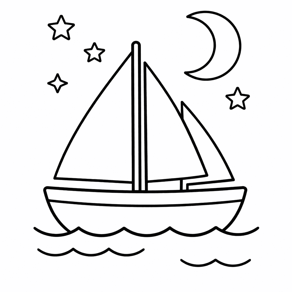 Free printable coloring page: Sailboat Gliding Through Calm Waves Under A Sunny…, for ages 3-6