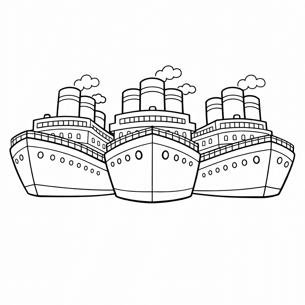Free printable coloring page: Titanic Sailing Intact On Ocean, for ages 7-12