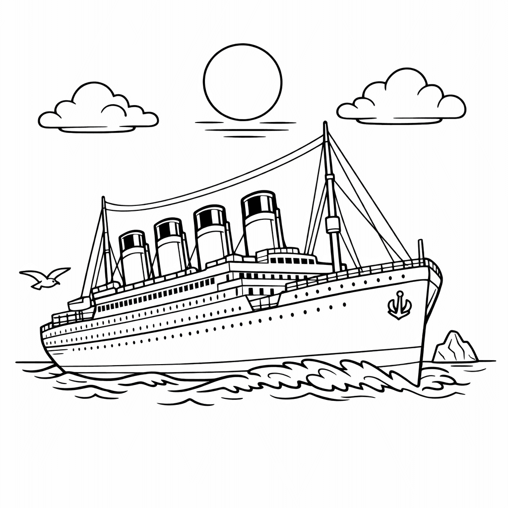 Free printable coloring page: Titanic Bow View Majestic, for ages 7-12