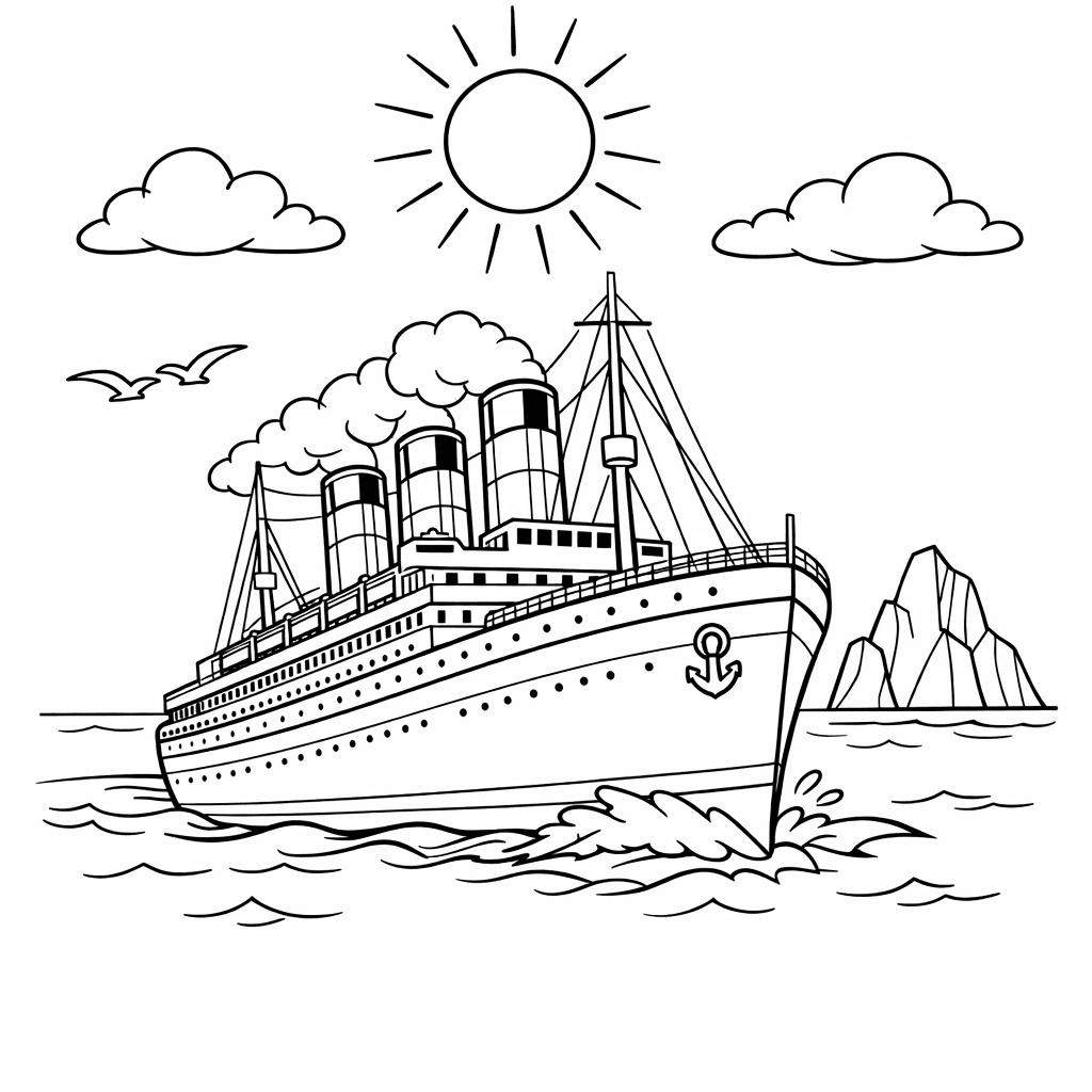 Free printable coloring page: Captain At The Helm Steering Titanic With Determination., for ages 7-12