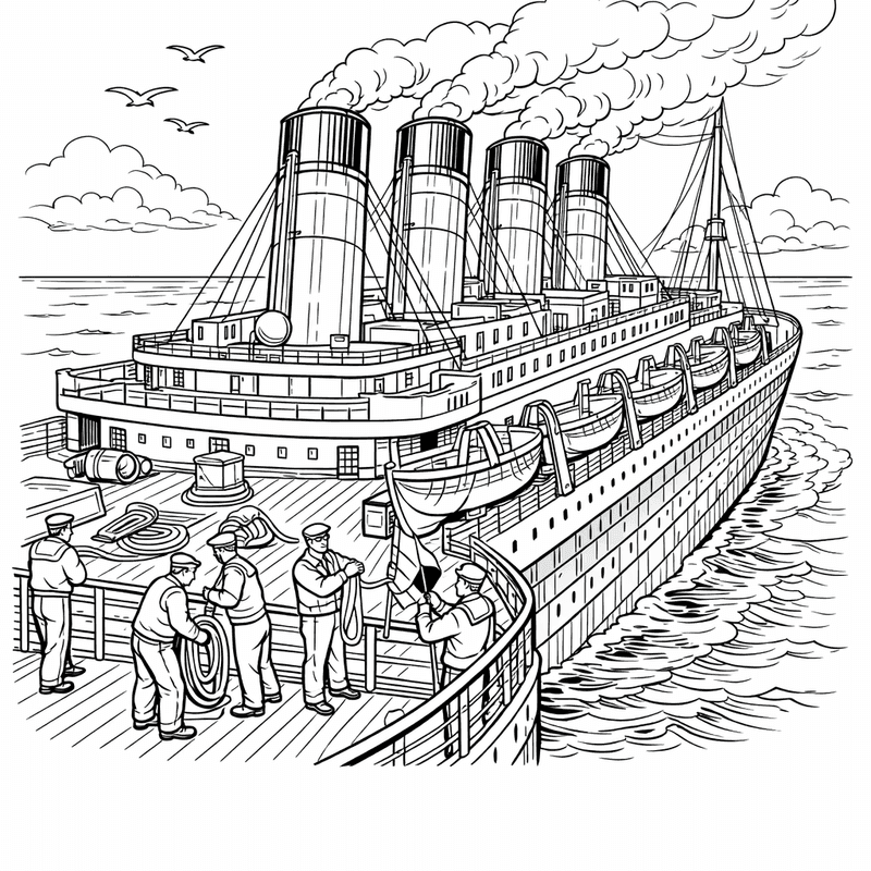 Free printable coloring page: Musicians Playing Lively Tunes In Titanic's Festive Lounge., for ages 7-12
