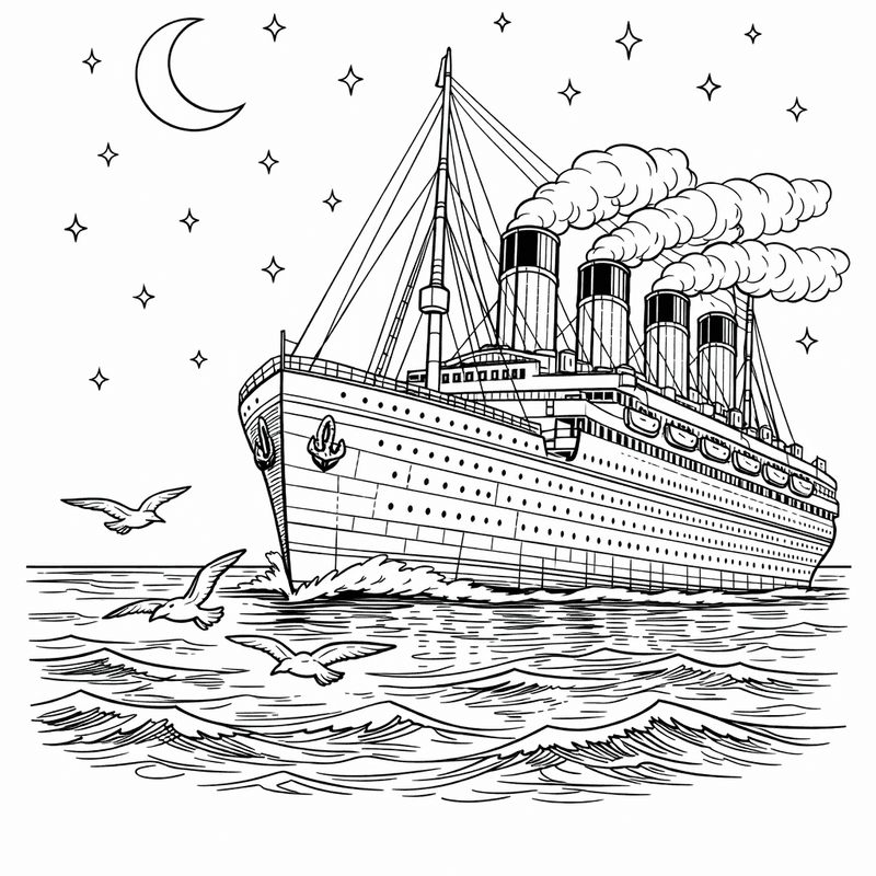 Free printable coloring page: Captain At The Helm Steering Titanic With Determination., for ages 7-12