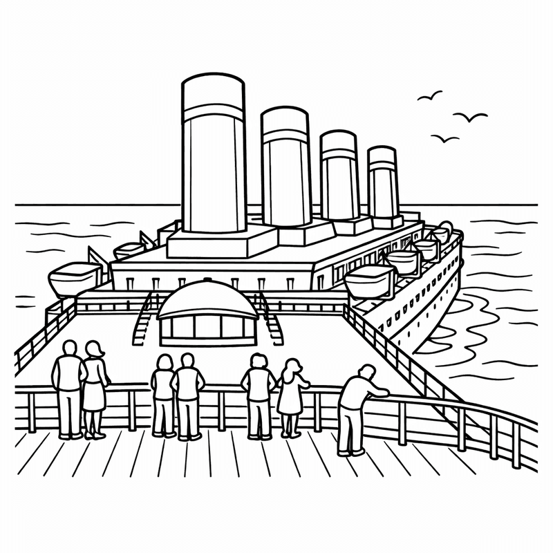 Free printable coloring page: Object Only: A Cute Titanic With Clean Outlines, No Background, for ages 3-6