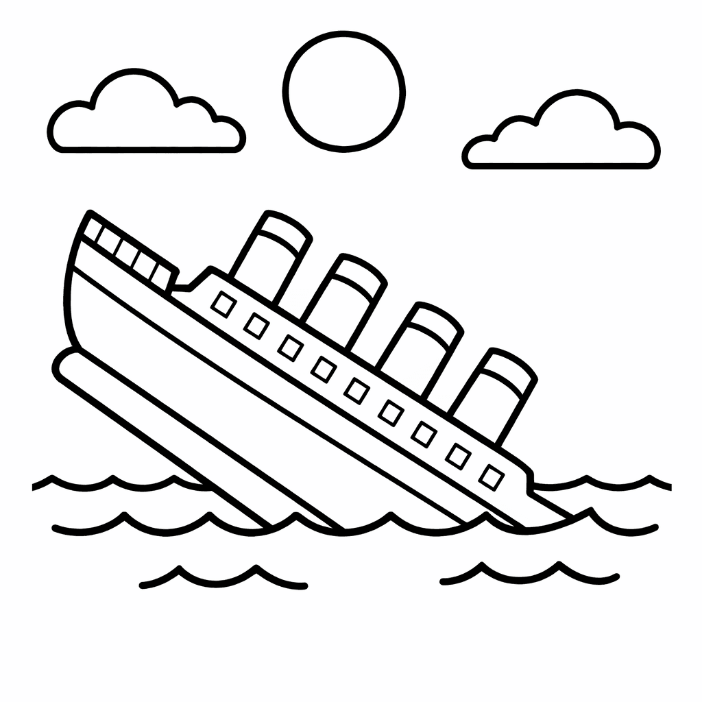 Free printable coloring page: Titanic's Bow Crashing Through Waves While A Whale…, for ages 3-6