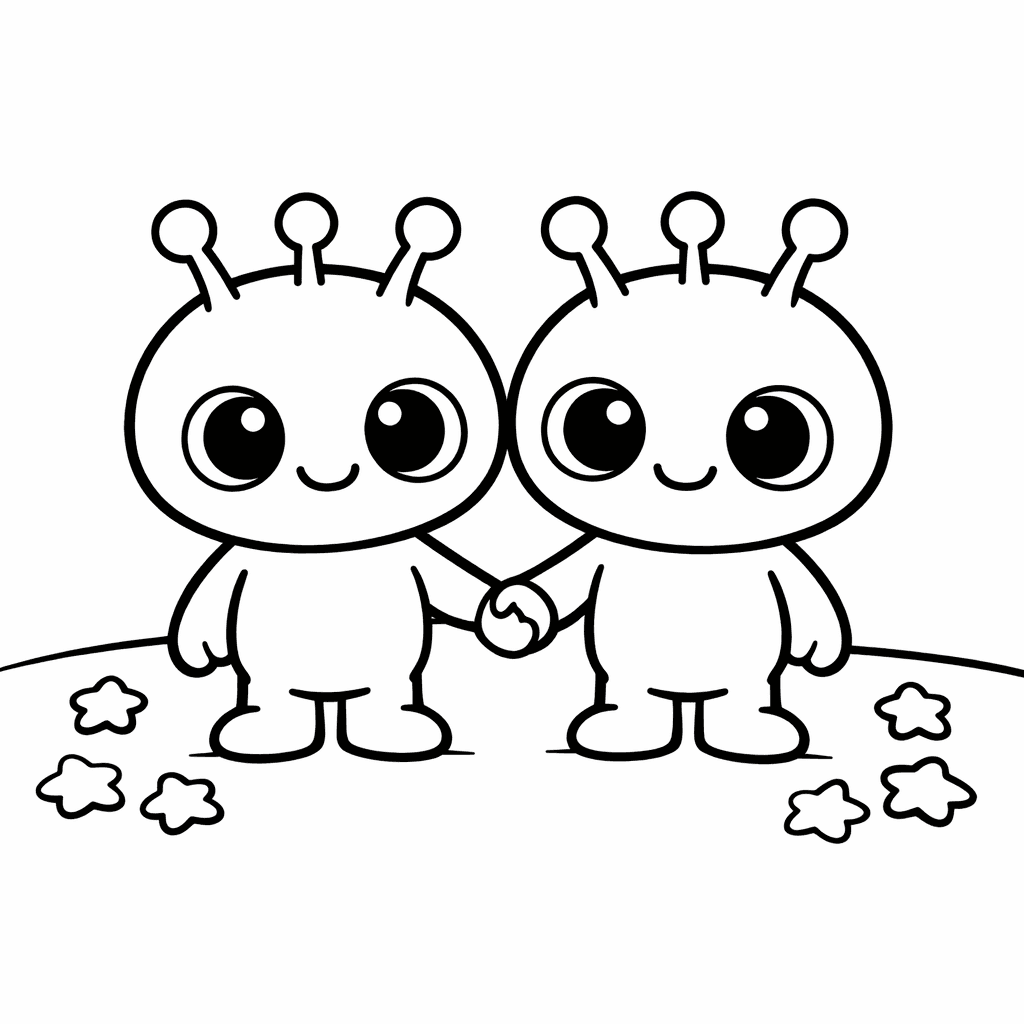 Free printable coloring page: An Alien With Big, Goofy Eyes Dances Joyfully…, for ages 3-6