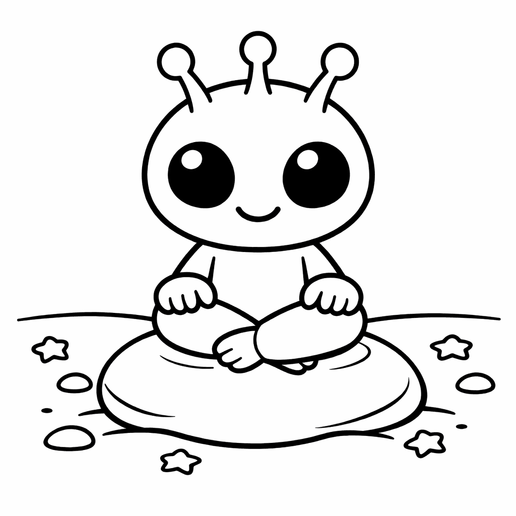 Free printable coloring page: A Group Of Whimsical Aliens Has A Picnic…, for ages 3-6