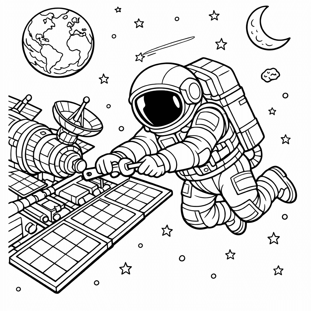 Free printable coloring page: An Astronaut Uses A Jetpack To Race Against…, for ages 7-12
