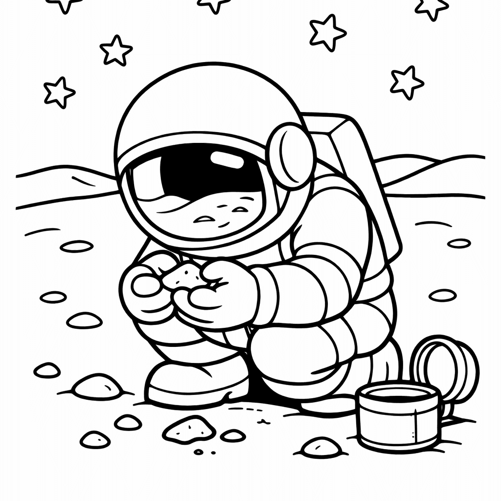 Free printable coloring page: An Astronaut Dances Joyfully On The Moon, With…, for ages 3-6
