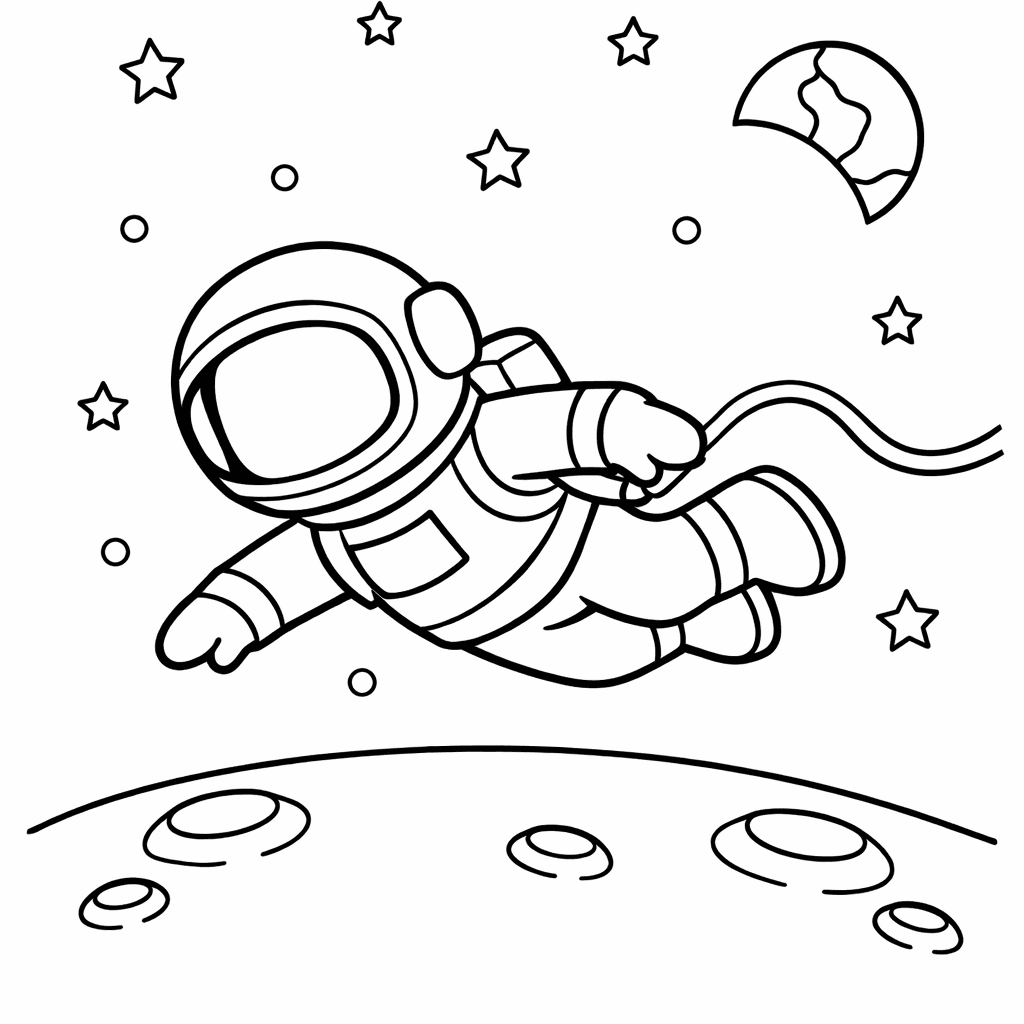 Free printable coloring page: An Astronaut Builds A Sandcastle From Moon Dust…, for ages 3-6