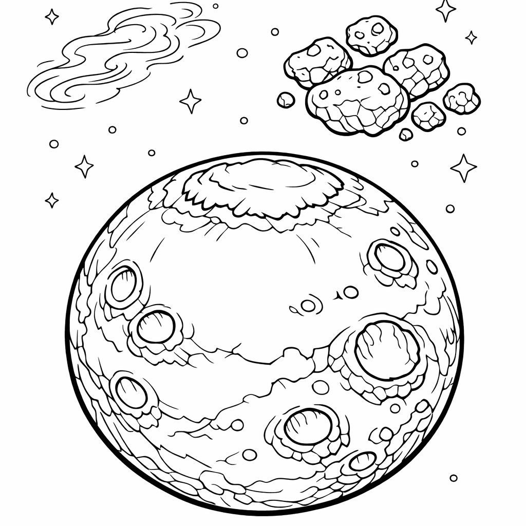 Free printable coloring page: A Cheerful Cartoon Planet With A Big Smiling…, for ages 7-12