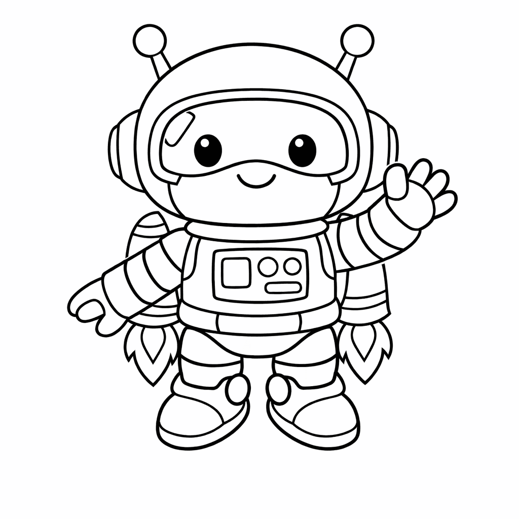 Free printable coloring page: A Robot And A Cute Alien Friend Are…, for ages 3-6