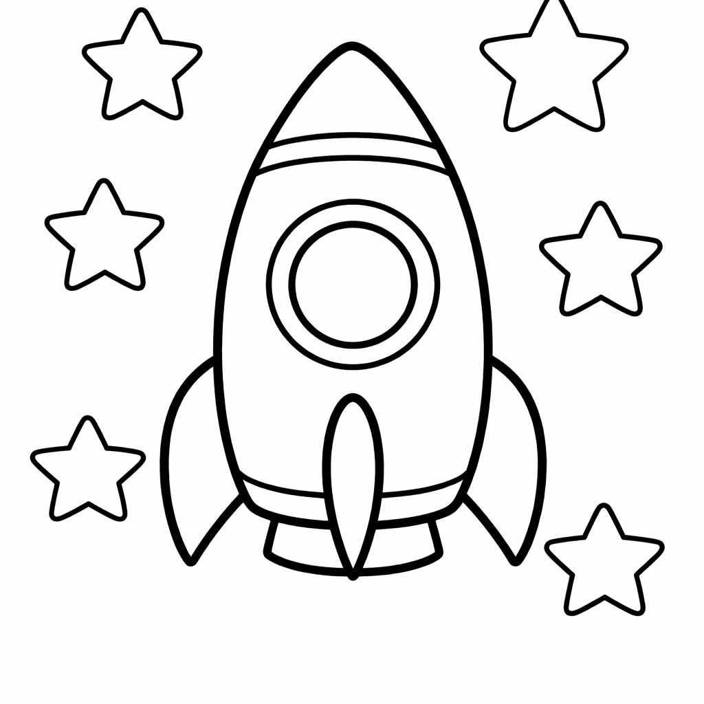 Free printable coloring page: A Sleek Rocket Glowing Against A Starry Backdrop…, for ages 3-6