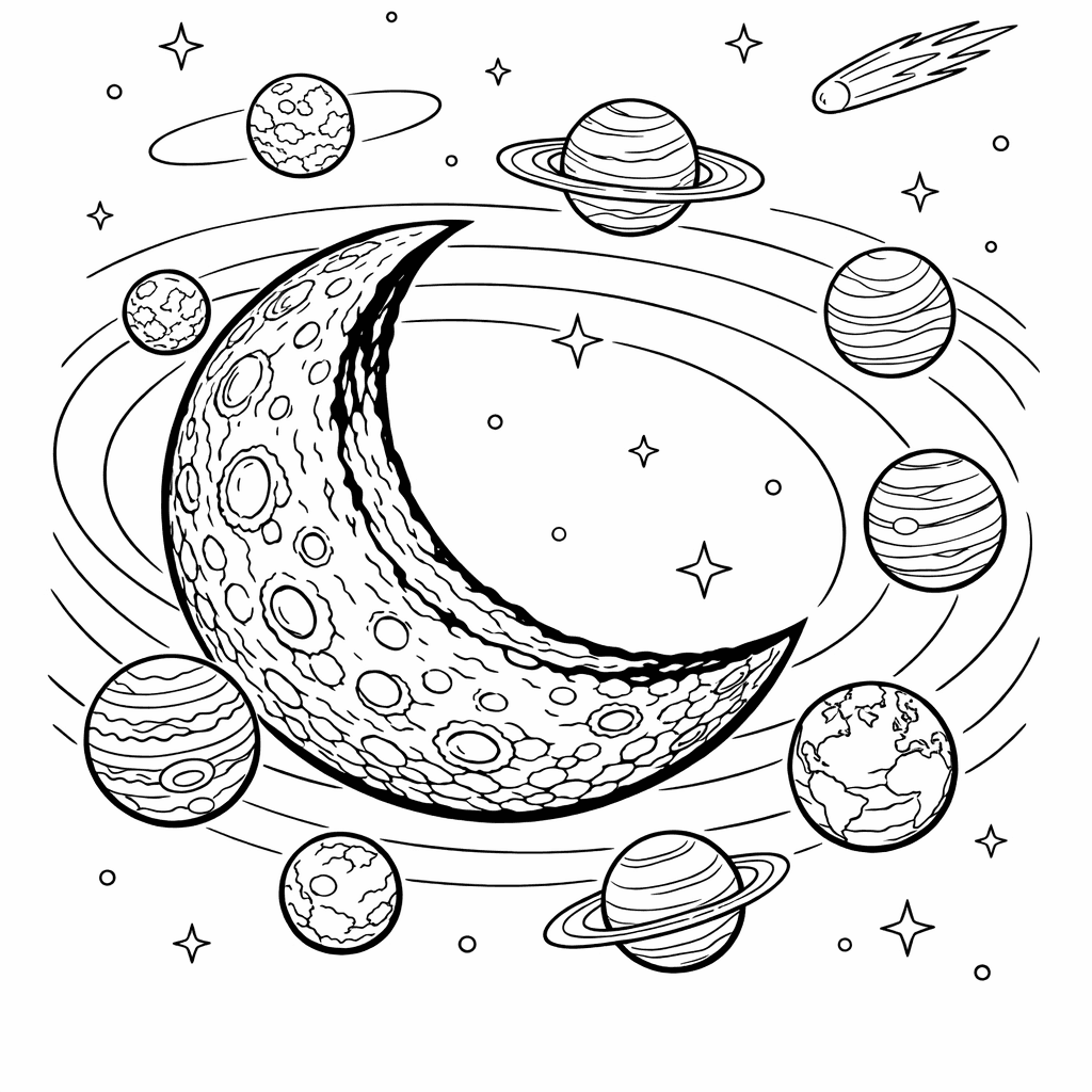 Free printable coloring page: Solar System Diagram, for ages 7-12