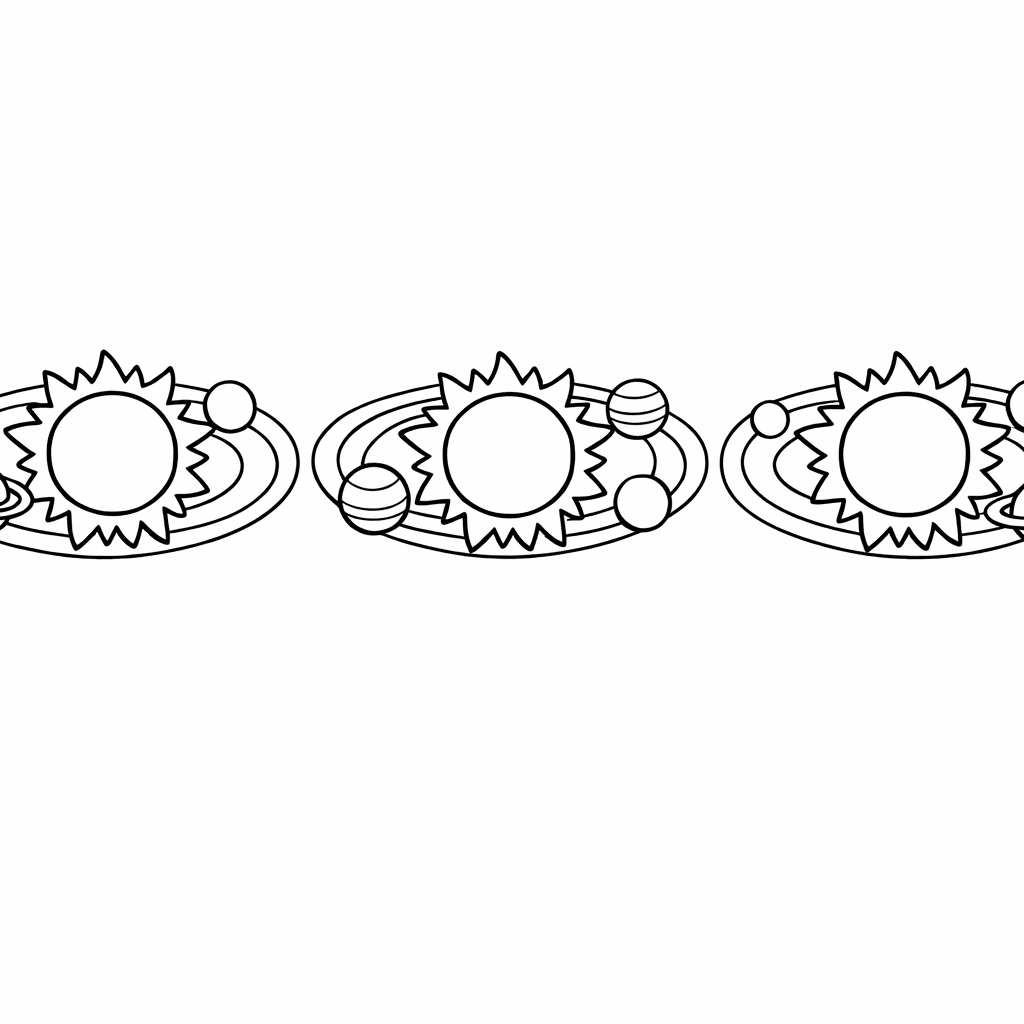 Free printable coloring page: Object Only: Two Or Three Solar Systems Side…, for ages 7-12