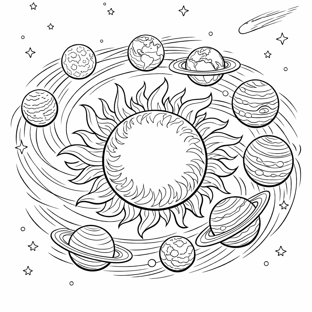 Free printable coloring page: Mars And Jupiter, for ages 7-12