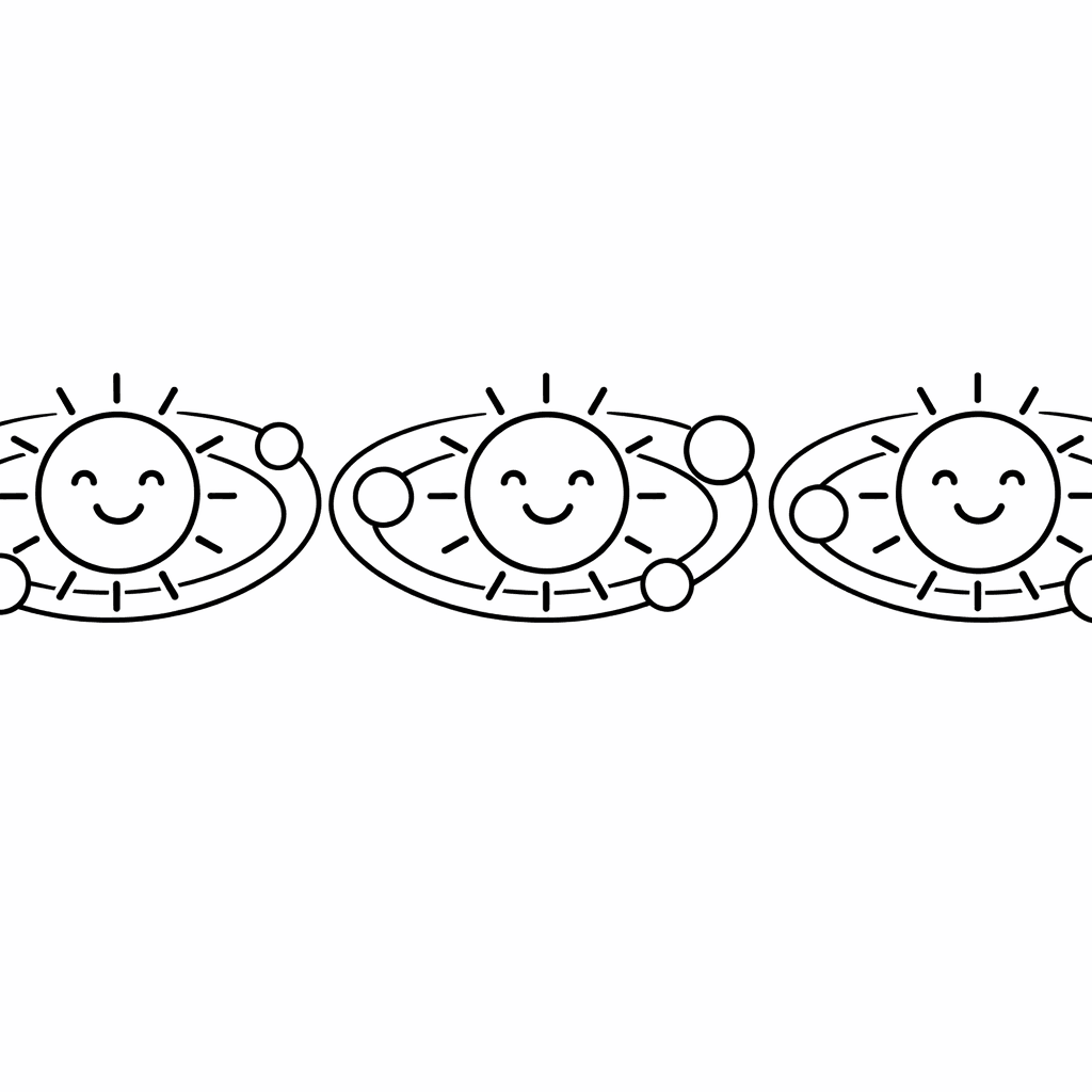 Free printable coloring page: Object Only: A Cute Solar System With Clean…, for ages 3-6