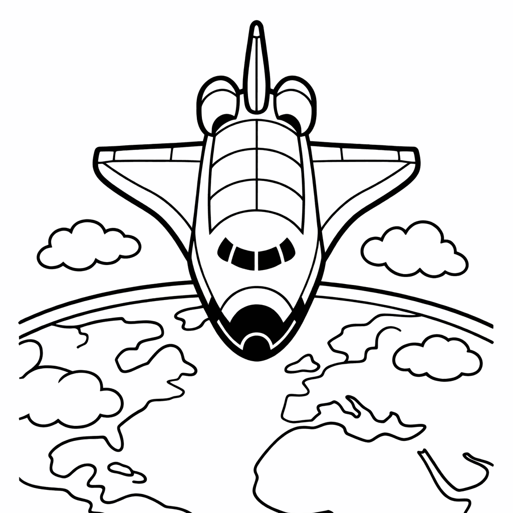 Free printable coloring page: A Space Shuttle Orbits A Glowing Moon, With…, for ages 3-6