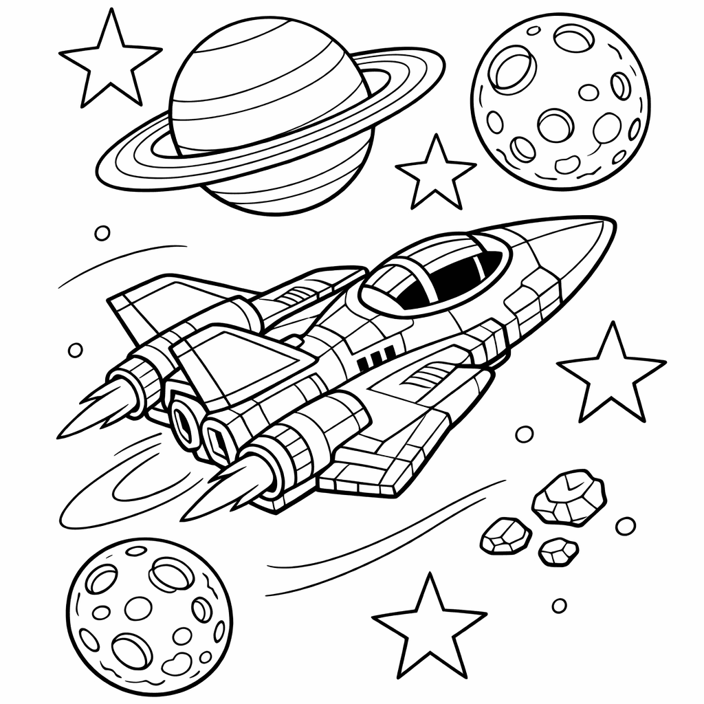 Free printable coloring page: A Colorful Spaceship Lands On A Mushroom-covered Planet,…, for ages 7-12