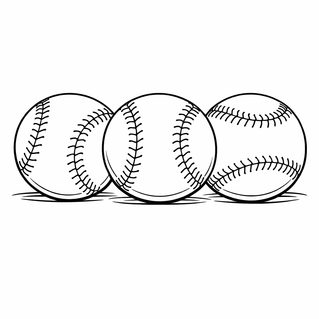 Free printable coloring page: Object Only: A Cute Baseball With Clean Outlines, No Background, for ages 7-12
