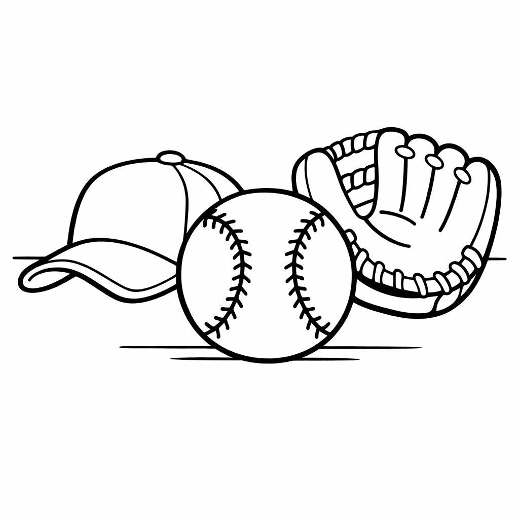 Free printable coloring page: Baseball And Mitt, for ages 3-6