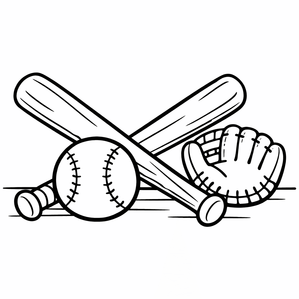 Free printable coloring page: Baseball And Mitt, for ages 3-6