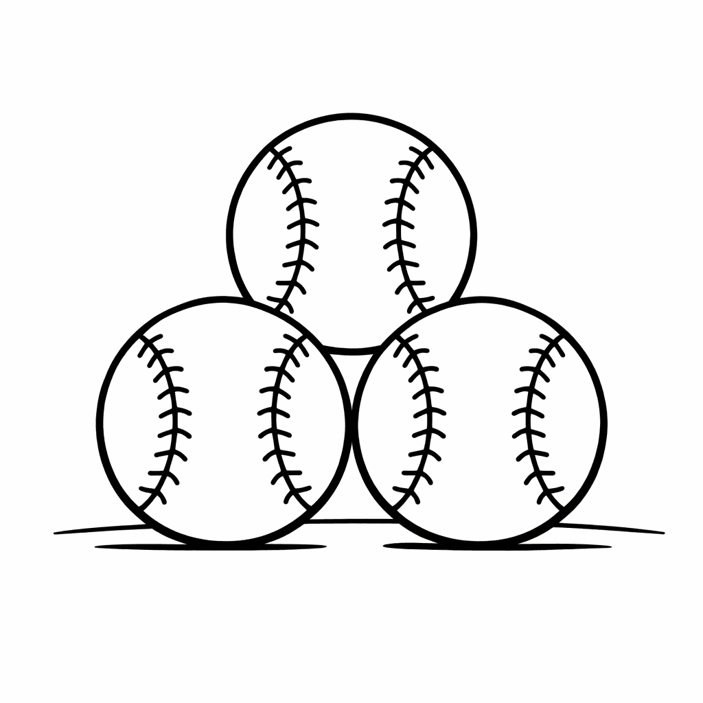 Free printable coloring page: Object Only: Two Or Three Baseballs Side By Side, Simple And Adorable, No Background, for ages 3-6