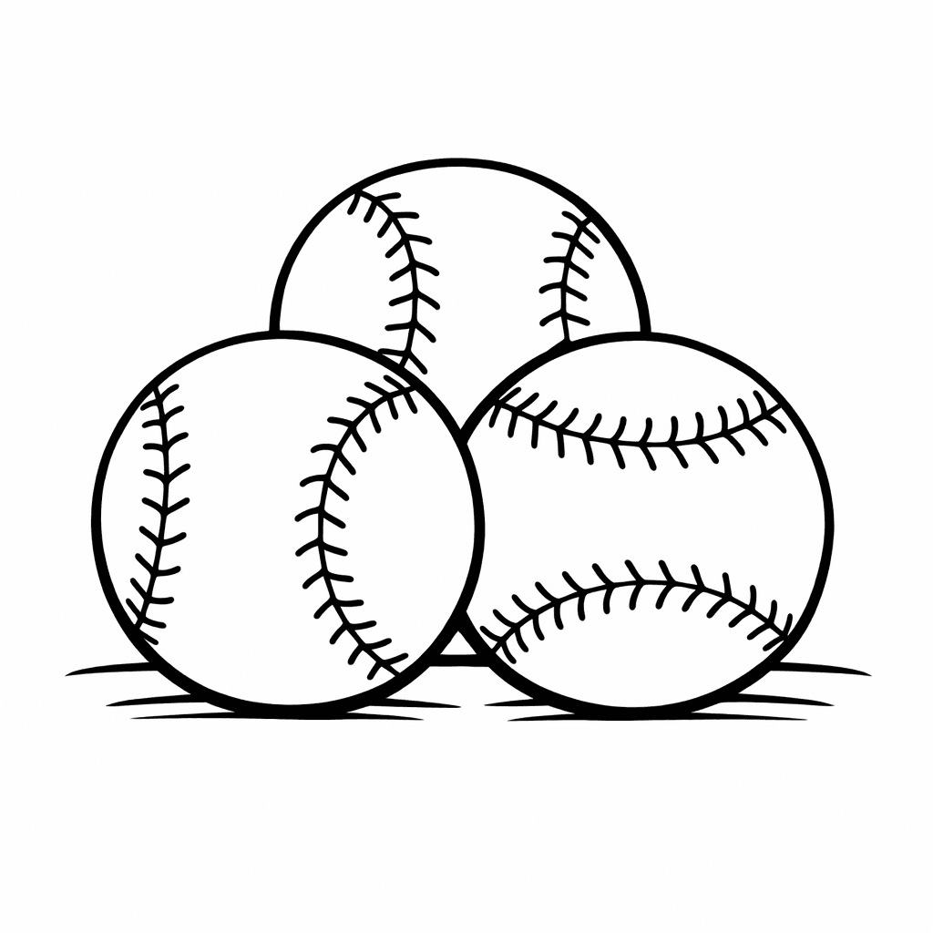 Free printable coloring page: Baseball And Bat, for ages 3-6