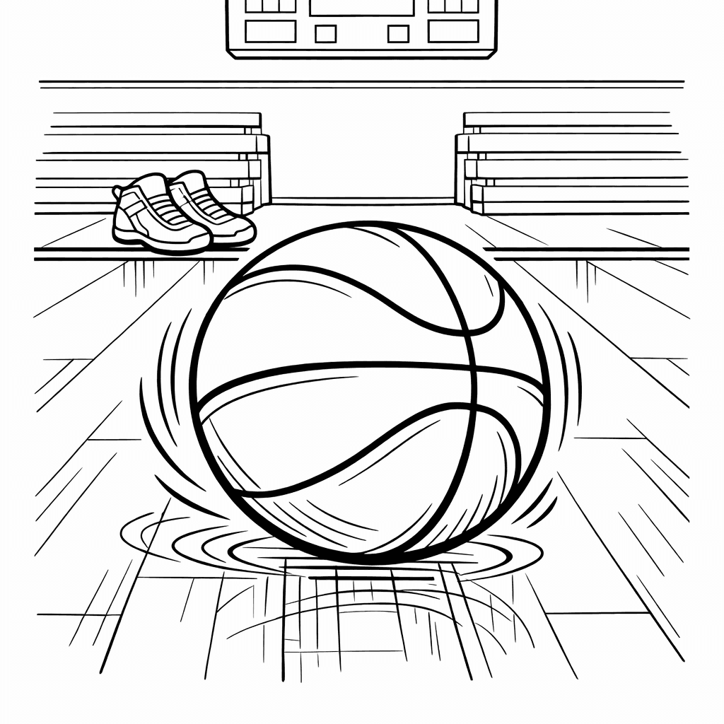 Free printable coloring page: Object Only: A Cute Basketball With Clean Outlines, No Background, for ages 7-12