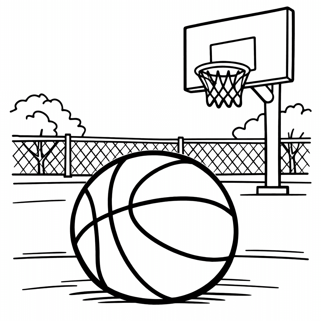 Free printable coloring page: Basketball Court, for ages 3-6