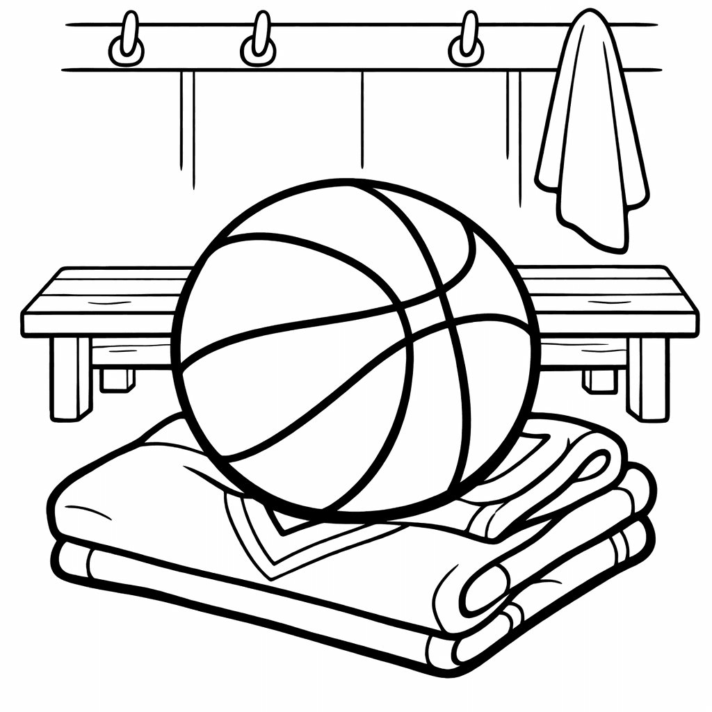 Free printable coloring page: Basketball Shot, for ages 3-6