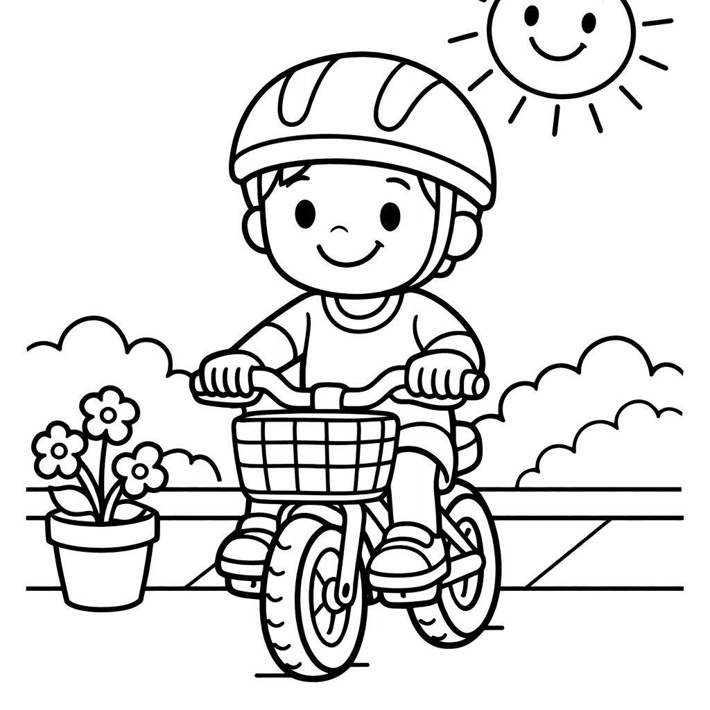 Free printable coloring page: Bicycle In Park, for ages 3-6