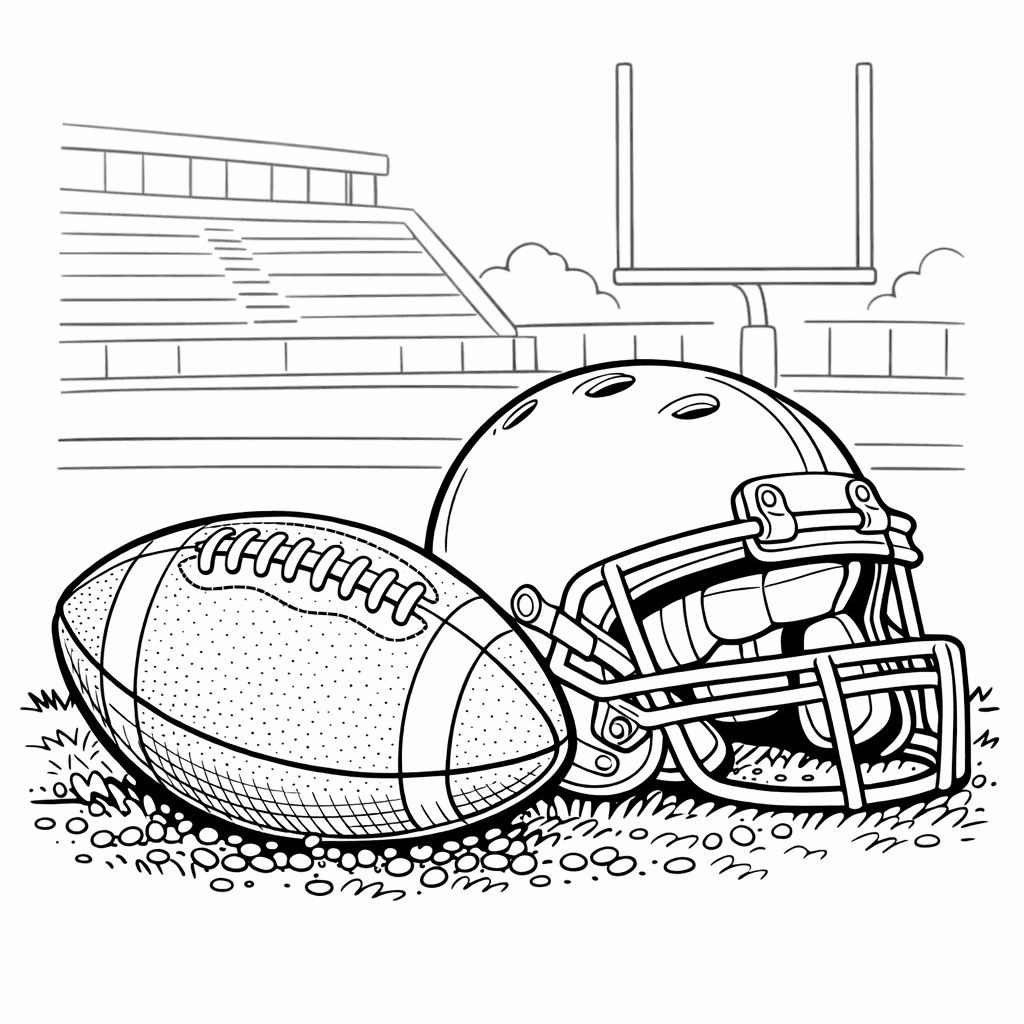 Free printable coloring page: Football And Goalpost, for ages 7-12