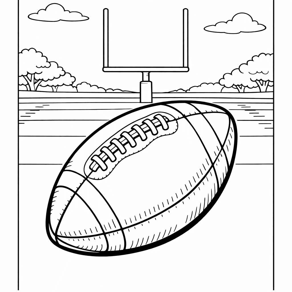 Free printable coloring page: Football And Goalpost, for ages 7-12