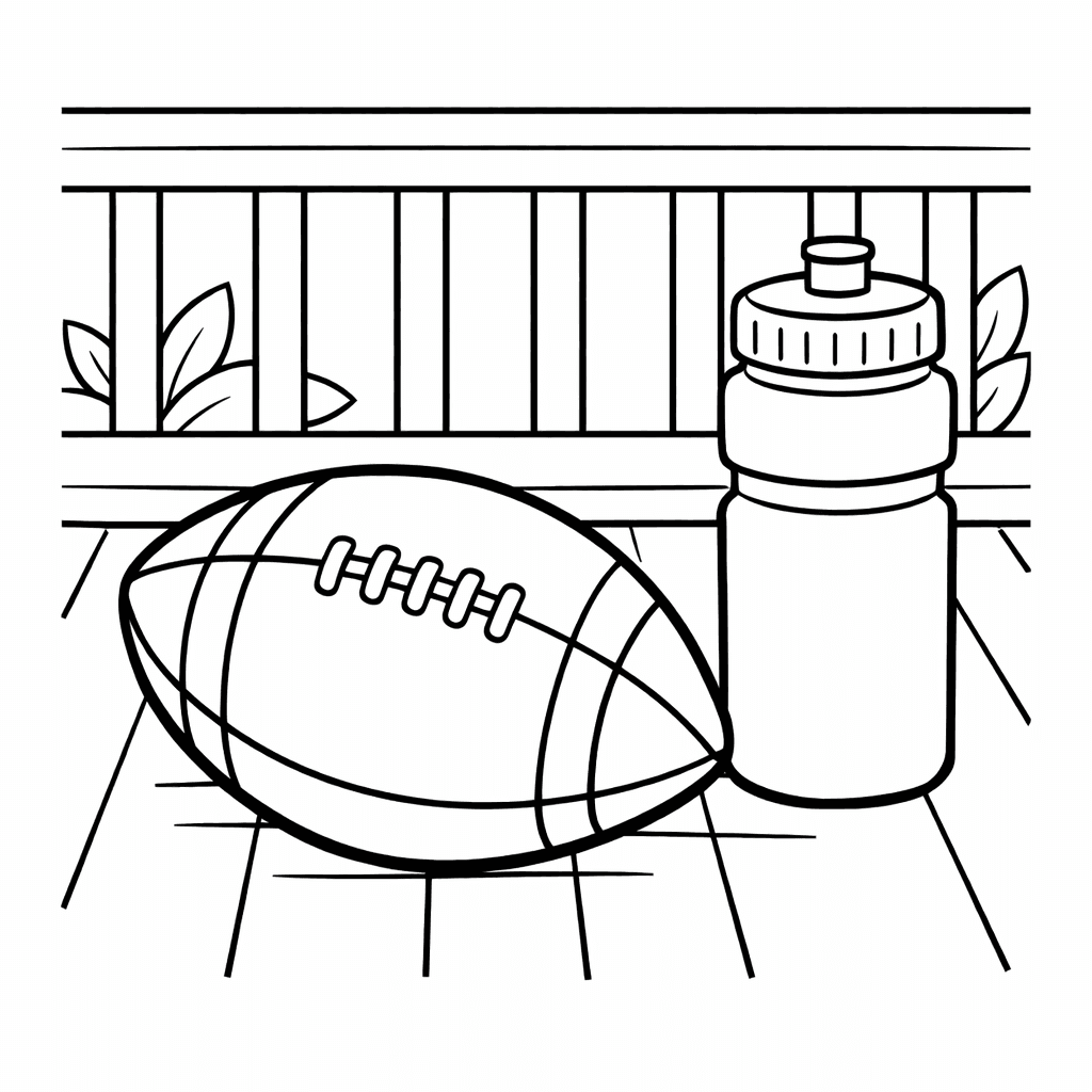Free printable coloring page: Football And Helmet, for ages 3-6