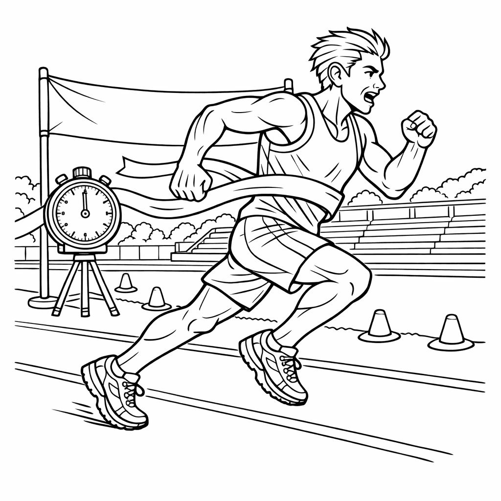 Free printable coloring page: Runner And Medal, for ages 7-12