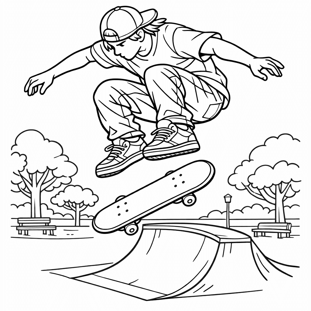 Free printable coloring page: Skateboard Side, for ages 7-12