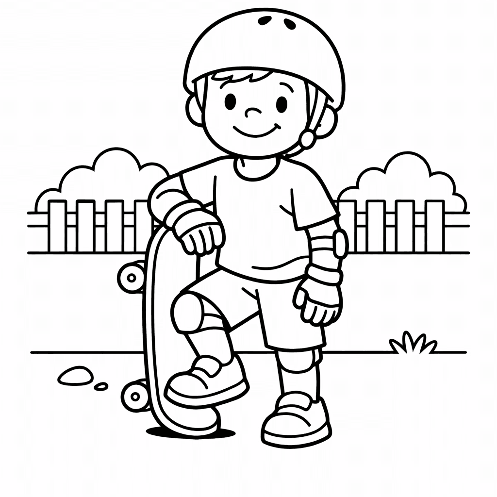 Free printable coloring page: Skateboard Trick, for ages 3-6