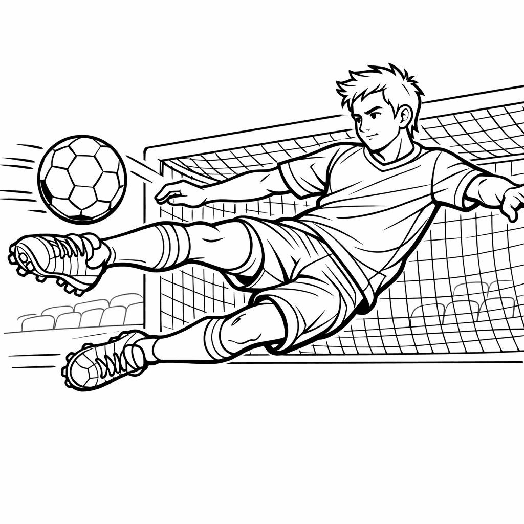Free printable coloring page: Soccer And Net, for ages 7-12
