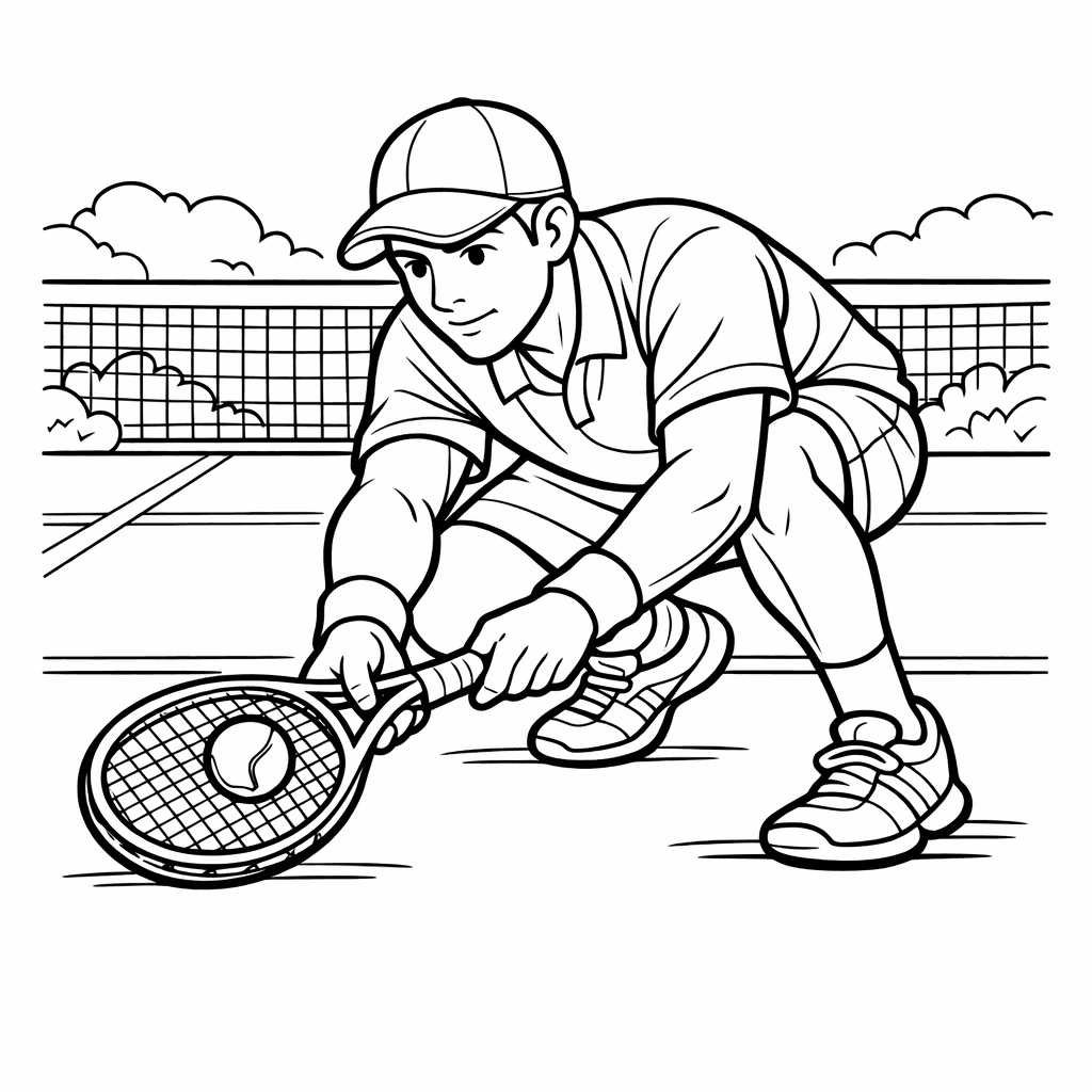 Free printable coloring page: Object Only: A Cute Tennis With Clean Outlines, No Background, for ages 7-12