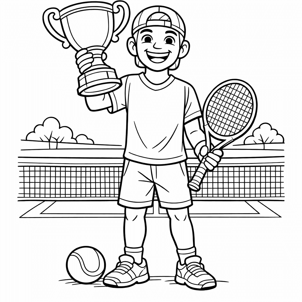 Free printable coloring page: Tennis Player, for ages 7-12