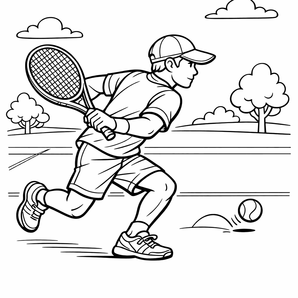 Free printable coloring page: Tennis Serve, for ages 7-12