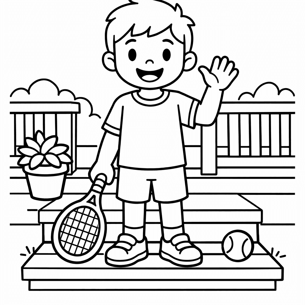 Tennis Coloring Page — Tennis And Trophy