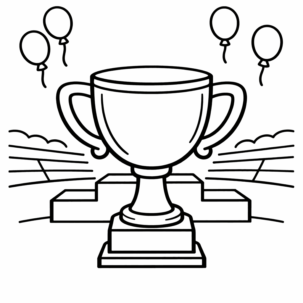 Free printable coloring page: Trophy And Ribbon, for ages 7-12