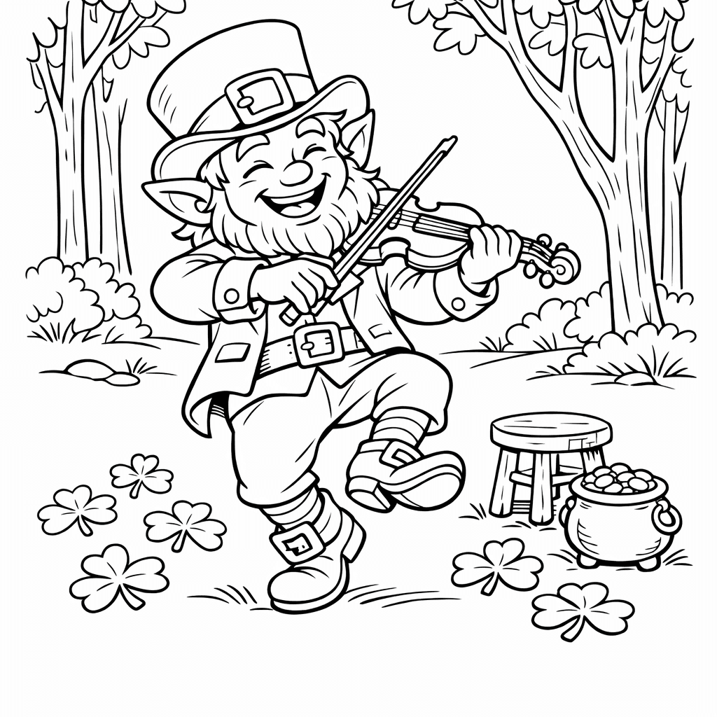 Free printable coloring page: Object Only: A Cute Leprechaun With Clean Outlines,…, for ages 7-12
