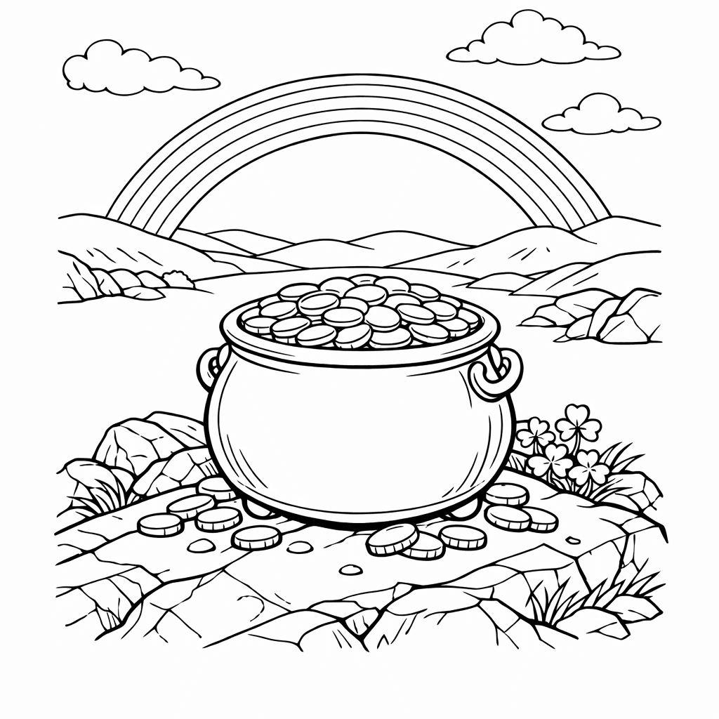 Free printable coloring page: Object Only: Two Or Three Pot Of Golds…, for ages 7-12