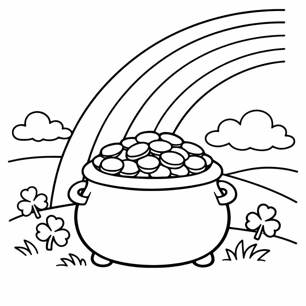 Free printable coloring page: Pot And Shamrock, for ages 3-6